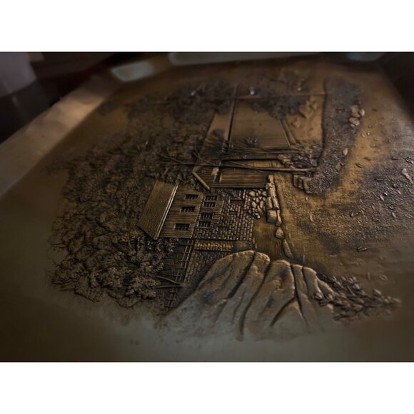 Wendell August Bronze Decorative Tray Handmade Forge Rustic Scenic 12 by 9 - Picture 9 of 10